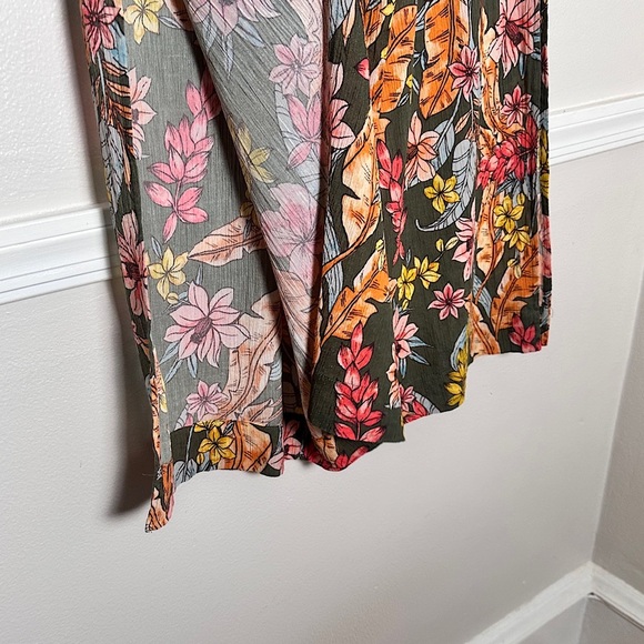 Sanctuary Wide Leg Cropped Pants Side Slit Cotton Lightweight PullOn Floral - Picture 11 of 16